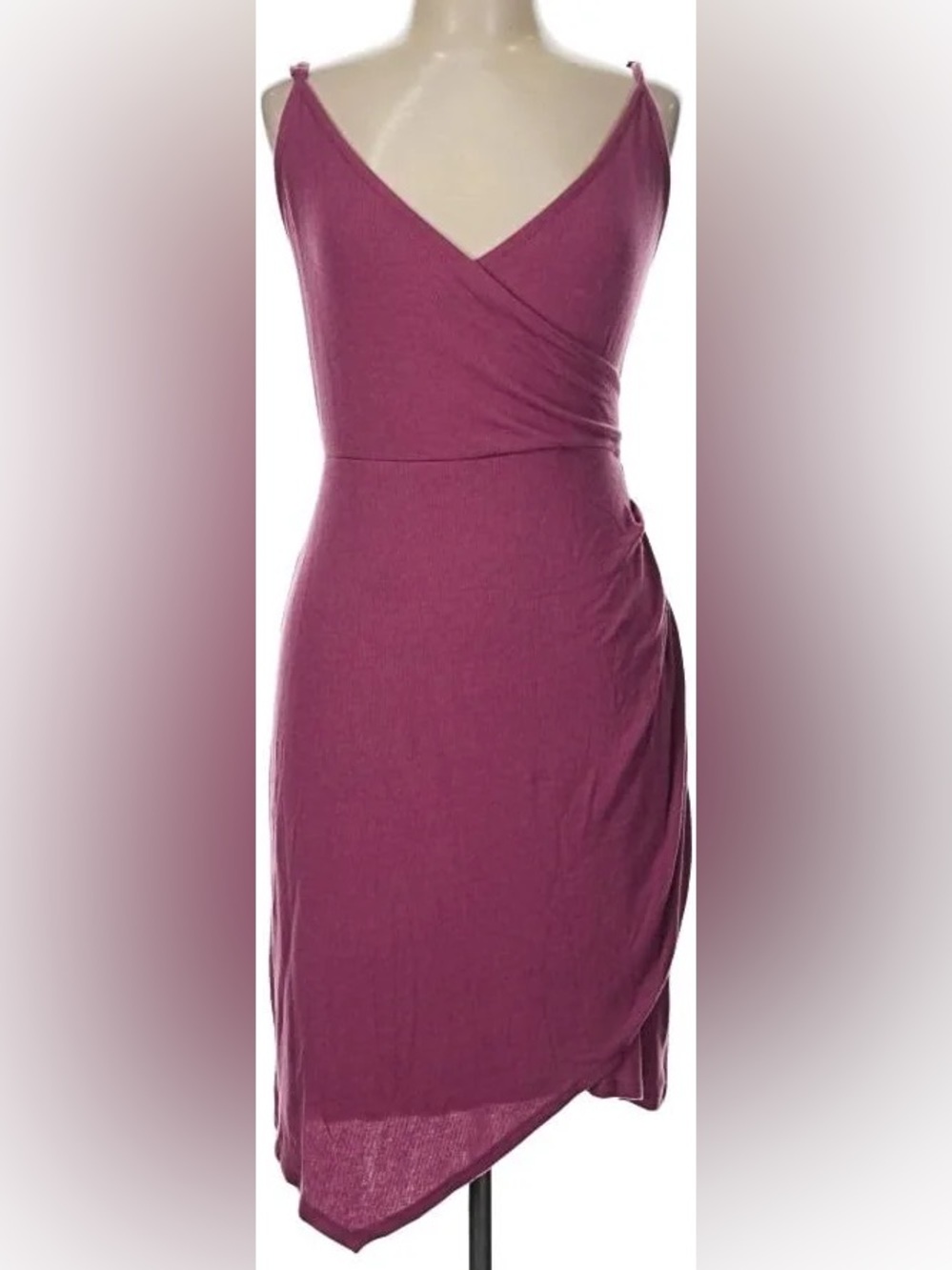 41 Hawthorn Plum / Berry Faux Wrap-Style Sleeveless Ribbed Dress Size L